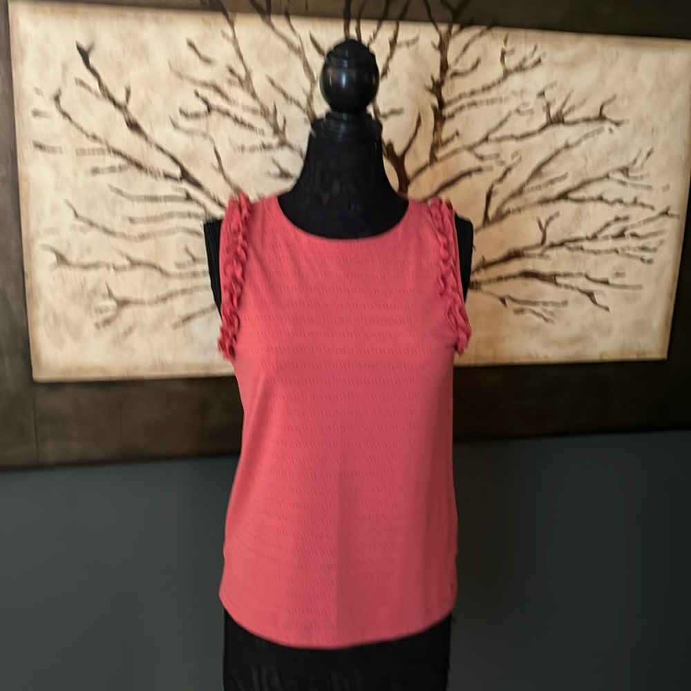 Cute Coral Sleeveless Top w Ruffle Sleeves.